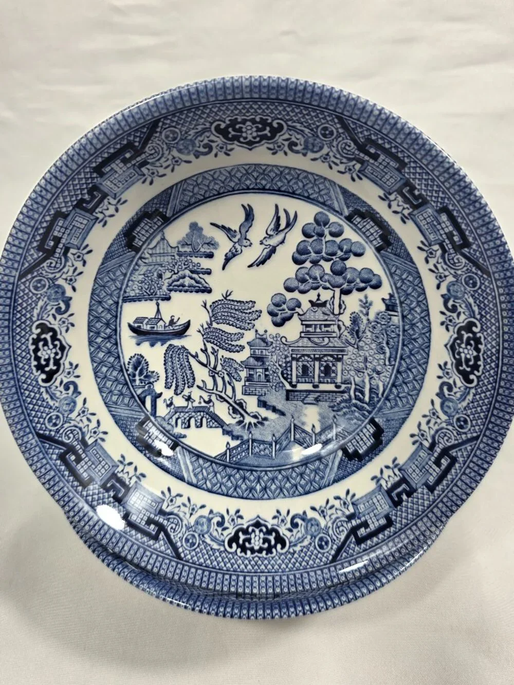 TWO Churchill Willow Blue Coupe Cereal Bowls Georgian Shape Blue Willow England